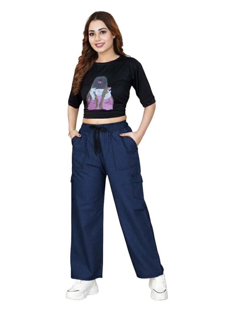VIG TRENDS Women's Cargo Pants with Drawstring, Wide Leg Casual Trousers with 4 Side Pockets - Image 1